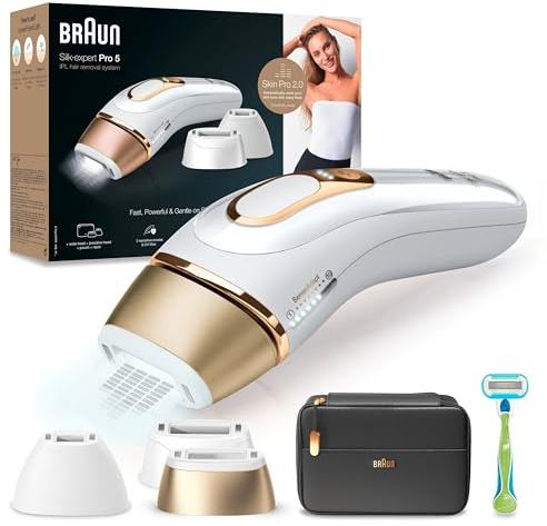 Braun IPL Silk Expert Pro 5 Haarentfernungsgerät Damen/Herren, 3 Aufsätze, sichtbare Haarentfernung, Designed In Germany, Venus Rasierer, Alternative zu Laser Haarentfernung, PL5243, weiß/gold