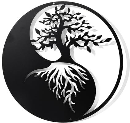 nbeads Baum Des Lebens Metall Wanddekoration, 30 cm Yin Yang Wandkunst Schwarz Wandbehang Dekor Silhouette Wandkunst Für Schlafzimmer Wohnzimmer Badezimmer Büro Garten Hotel Wanddekoration