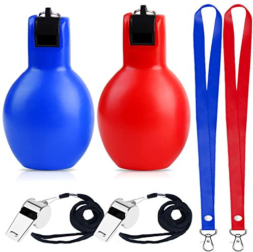 Vegena Handpfeife, 2 Stück Hygienische Hand-Pfeife mit 2 Stück Edelstahl-Sportpfeifen und 2 Stück Umhängeband, Handpfeife Sportunterricht, Schiedsrichterpfeife, Pfeife Sport, Trillerpfeife für Trainer