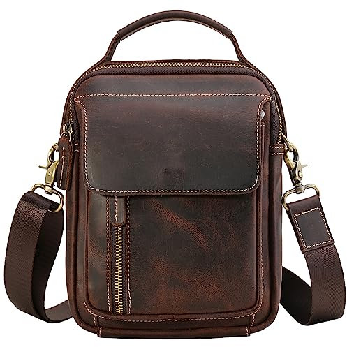 TIDING Umhängetasche Herren Leder Schultertasche Echtleder Tasche Crossbody Bag Klein Herrentasche zum Umhängen Vintage Ledertasche Handtaschen für Männer