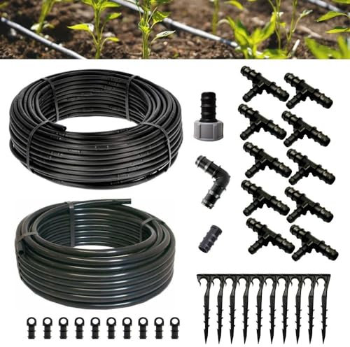 Kit Irrigazione Orto Ala Gocciolante Easy per 100 Mq distanza goccia ogni 20 Cm Impianto Completo raccordi Per Giardino