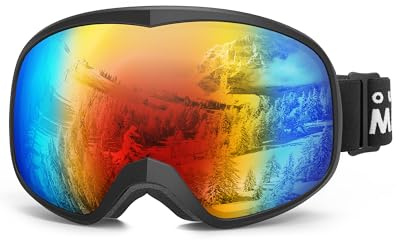OutdoorMaster Owl Snow Ski Goggles for Kids OTG 100% UV Protection Anti Fog Snowboard Goggles over Glasses(Black Frame+VLT 15% Revo Colorful)