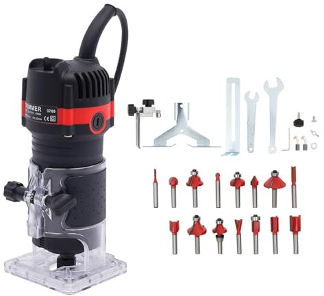 Fresatrice elettrica compatta (800 W), fresa a mano per legno, fresatrice verticale per legno, fresatrice per legno, fresatrice per legno con 15 pinze per router (nero)