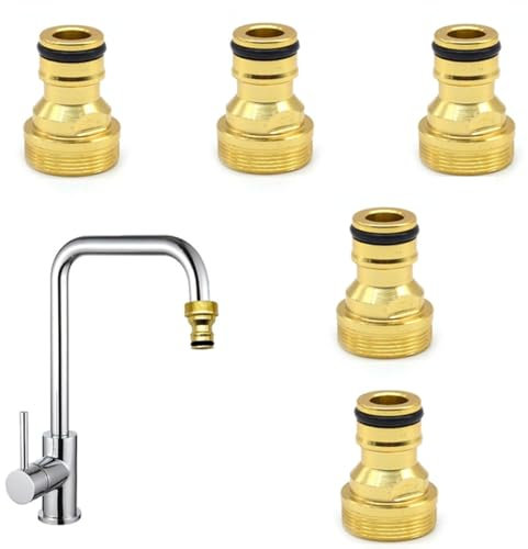 CuiCanfla Set di collegamento rapido, 5 pezzi, attacco per rubinetto, attacco universale per rubinetto, attacco universale con filettatura interna e filettatura esterna, per lavatrice e cucina da