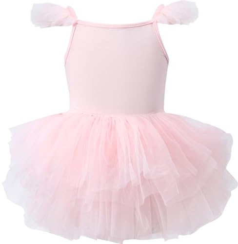 AIEOE Tutu de Danse Fille Classique Robe de Ballet Justaucorps pour Enfants en Coton sans Manches (Entrejambe avec Bouton) 1-2 Ans Rose B02