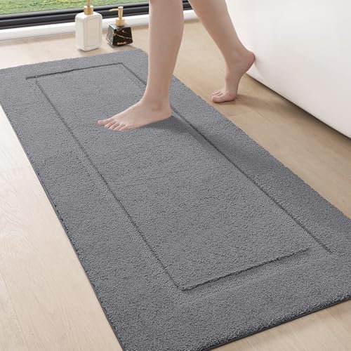 DEXI Badezimmerteppich 61 x 152 cm, Badteppich rutschfest Waschbar, weicher Badematte, Mikrofaser Absorbent Badvorleger, Badematten für Badewanne, Duschraum und Badezimmer, Grau