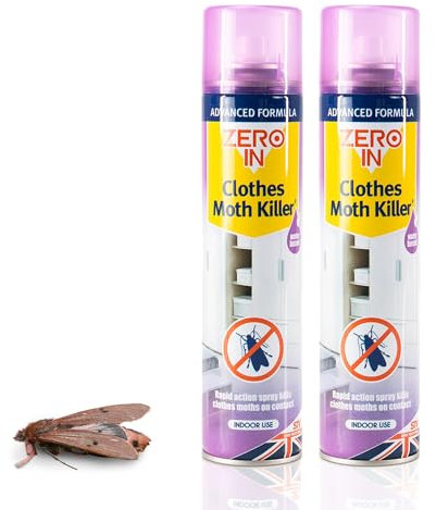 Quebec Zero In Clothes Moth Killer - Ready-To-Use - Kills Moths, Eggs & Larvae - Indoor Uses - Long-lasting treatment of Wardrobes, Cupboards and Drawers Before Clothes storage - 300ml (Pack of 2)