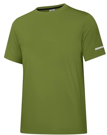 Holure herr Rash Guard UPF 50+ solskydd långa/korta ärmar t-shirts lätta snabbtorkande SPF UV badskjortor, Kortärmad: armégrön, XL