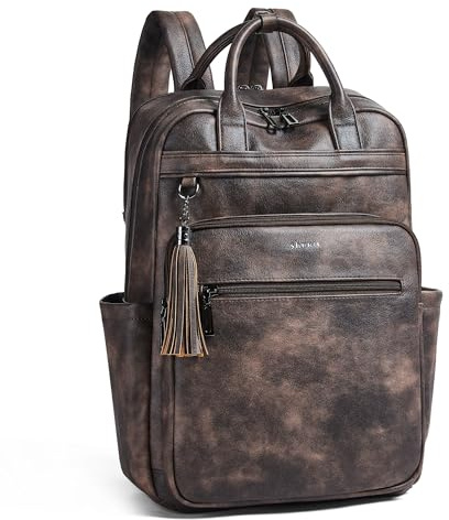 Shrrie damryggsäck, 15,6 tums laptopryggsäck läder vattentät med laptopfack, datorryggsäck för arbete företag universitet resa kontor, kaffe, 16.5 cm x 31.75 cm x 40.64 cm
