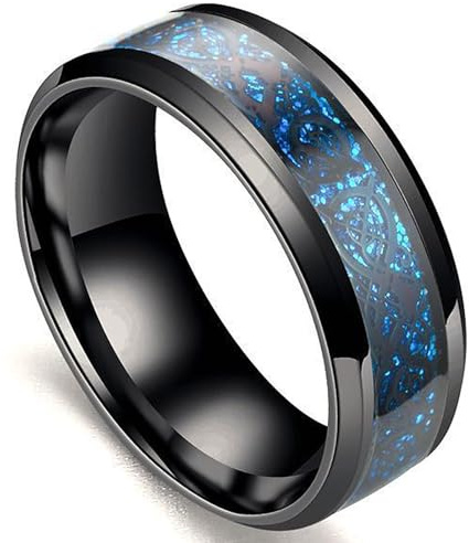 Aczyqws volframkarbidring, svart keltisk drake titanring, blått kolfiberinlägg, utsökta smycken, lämplig för både män och kvinnor, smyckesgåva (storlek 7), Rostfritt stål, Ingen ädelsten