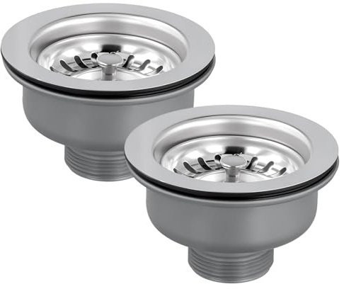 PUCSIQ 2 Filtros de Desagüe Acero Inoxidable 114 mm - Colador Fregadero Doble Capa Universal para Cocina 83-90 mm - Kit Desagüe con Anillo Sellado