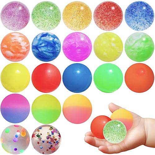 WONFELIE 20 pièces Flummies pour enfants, petits cadeaux d'anniversaire pour enfants, cadeaux de fête, cadeaux d'anniversaire pour enfant, remplissage de sacs de fête, balles en caoutchouc