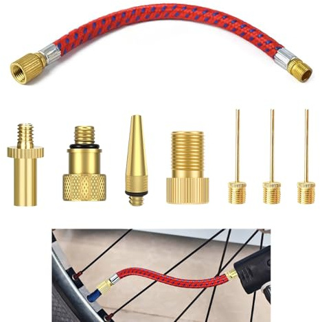 8 Pièces Embout Pompe Vélo, Adaptateur Valve Vélo Kit avec Rallonge Valve 16cm, Adaptateurs Presta Schrader Dunlop, Aiguille Gonflage Ballons, pour Matelas Gonflables Trottinette Accessoires Sportifs