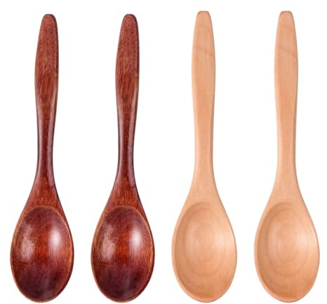 YIPFEN Set di 4 Cucchiaini in Legno Naturale per Miele, Caffè e Tè, Utensili da Cucina per Condimenti