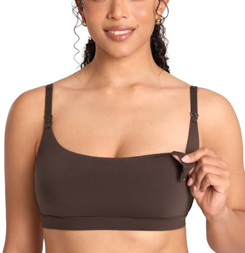 MOMANDA Cotton Nursing Sleep Bras for Breastfeeding Seamless Maternity Bralettes Ultra Soft with Pads Clay Brown Medium