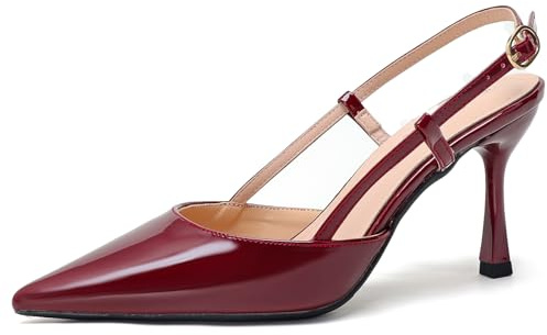 Dam spets Slingback pumps lackläder kattunge klack med justerbart spänne kontor bröllop fest vår höst