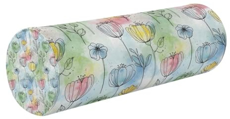 Qilmy Watercolor Floral Sketch Neck Roll Pillow, Memory Foam Round Pillow Cylinder Bolster Pillow for Sleeping, Cervical Roll Pillows for Pain Relief, 17 X 5.5