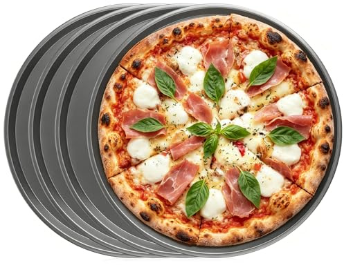 FARYODI Set di 4 teglie per pizza, rotonde, diametro 29 cm, resistenti al calore, per forno e forno fino a 230 gradi, colore nero