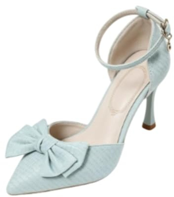Genérico Zapatos De Tacón De Aguja para Mujer con Lazo Decorativo Punta Afilada Correa,Azul,34 EU