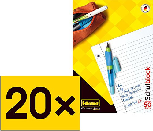 Schulblöcke/Schreibblöcke liniert DIN A4 / 50 Blatt je Block (20er Packung, Schulblock | liniert)