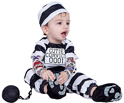 Spooktacular Creations Disfraz de convicto para bebé con mangas de tatuaje para fiesta de disfraces de cárcel de Halloween para niños pequeños (12-18 meses)