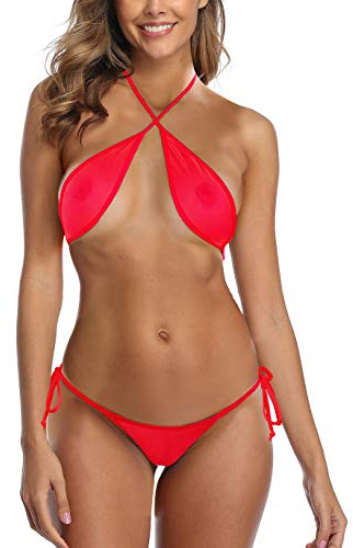 SHERRYLO Fishnet Bikini Puro Mini Micro Bikini Vedere Attraverso Avvolgere Top Brasiliano G String Perizoma Fondo Skimpy Costumi Da Bagno Sandali Adventure Seeker punta chiusa T Bambini Taglia Unica