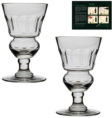 Juego de Vasos Absenta | 2x Vasos soplados a boca con depósito | Incl. instrucciones para beber | Accesorios ALANDIA