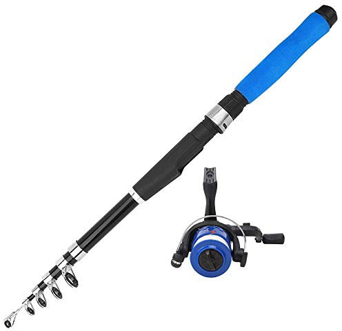 RiToEasysports Kombiniertes Set aus Teleskop-Angelrute und -Rolle, einschließlich Glasfaser-Angelrute, Angelrolle, Angelperlen, Fischköder und mehr für Salzwasser und Süßwasser