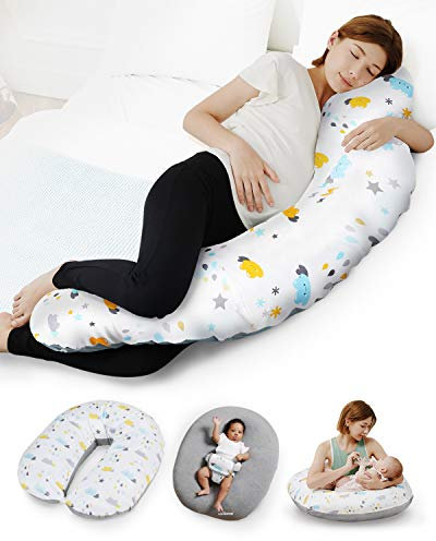 Unilove Hopo 7-in-1 Pregnancy & Nursing Pillow - Pregnancy Pillows for Sleeping - Pregnant mom Gift Essentials for Breastfeeding, Side Sleeping - 2 Washable Covers, Weather Icon