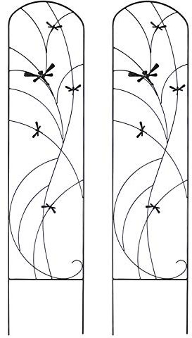 Sunnydaze Dragonfly Delight 139,7 cm Rankhilfe Garten - Rankgitter Metall mit Libellendesign für Kletterpflanzen im Freien - 2er-Set - Schwarz