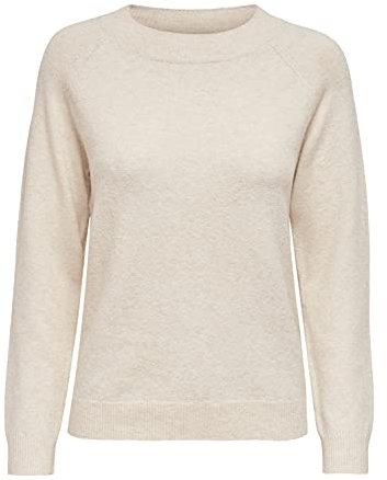 ONLY Damen Basic Strickpullover | Einfarbiger Knitted Stretch Sweater | Langarm Rundhals Shirt ONLRICA, Farben:Beige, Größe:38
