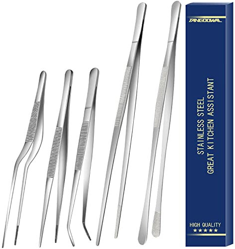Set di 5 pinzette fini da cucina, in acciaio inox, pinze professionali lunghe da cucina per cucinare, riparare, frutti di mare, barbecue, multiuso (30,5 cm e 16 cm)
