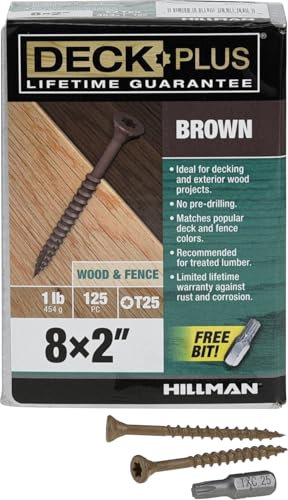 Deck Plus 49004 Tornillos de madera para exteriores, #8 x 2 pulgadas, revestimiento epoxi de 4 capas, accionamiento Torx/Star incluido, rosca gruesa, tornillos de cubierta, resistentes a la corrosión