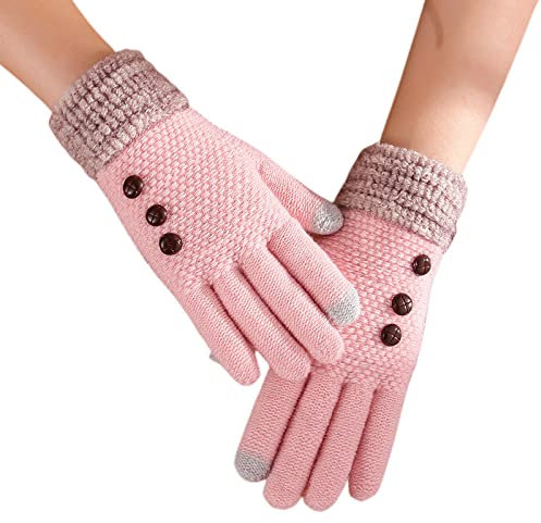 HYXC Kletterhandschuhe,Damen Winterhandschuhe Warmes Fleecefutter Strickhandschuhe Rosa Retro-Brust Touchscreen-Handschuhe Unisex-Stretch Winddichte Fahrradhandschuhe Für Damen Herren