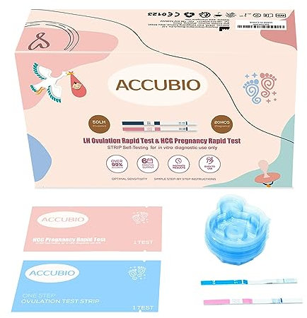 ACCUBIO 50 Ovulation and 20 Pregnancy Test Strips Combo Kit, Over 99% Accurate Fertility Test, 5mm LH and HCG Predictor Kit, with 70 Free Urine Cups