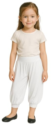 STAR FASHION Barn harem lös ledig säckig sport dansbyxor flickor harem barnbyxor med ben manschetter elastisk midja UK 5 år till 13 år, Vitt, 5-6 Years