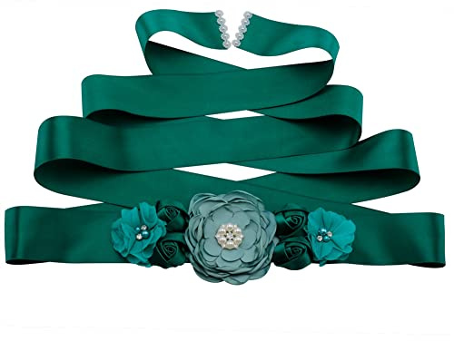 SHTGOI Cinturón de boda para mujer, con diamantes de imitación, cinturón de flores, cinta de raso, cinturón de cintura, vestido de novia, cinturón de cristal para dama de honor, vestido de noche,