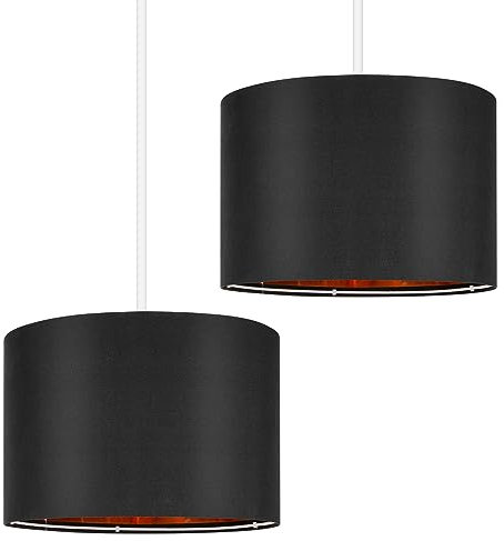 Weewooday 2 Pack Black Lampshade for Ceiling 12 Modern Golden Inner Drum Lamp Shade with E27 to E14 Lamp Shade Adapter Ring for Pendant Lights Table or Bedside Floor Lights