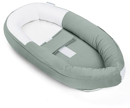 Doomoo Cocoon - Paracolpi per neonati fino a 8 mesi – nido per bambini, in cotone biologico, certificato Oeko-Tex, Tetra Jersey Green