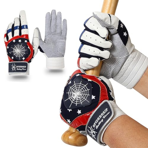 J&S Sporting Spider Grip Baseball Softball Batting Gloves for Mens and Kids (American Flag, X-Small)