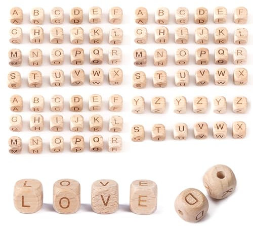 Buchstabenperlen Holz 78stk Holzperlen Buchstaben Würfel A-Z 12mm Holzbuchstaben Holz Buchstaben Perlen für DIY Armband Schmuck