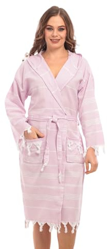 Heré Mood Badrock, hamam-handduk, bastuhandduk, för kvinnor för ultimat lyx, med bälte och huva – lång form damer, lila, M
