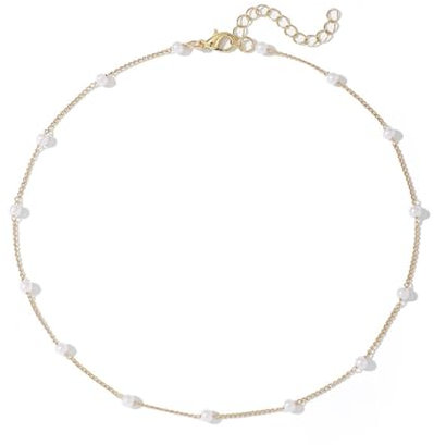 Perlen Kette Damen, 1 Stück Gold Perlen Kette Damen, Halskette mit Süßwasserperlen Mädchen, Frauen Geschenke Schmuck, für Freundin Strang Hochzeit Abschlussball Braut, Gold