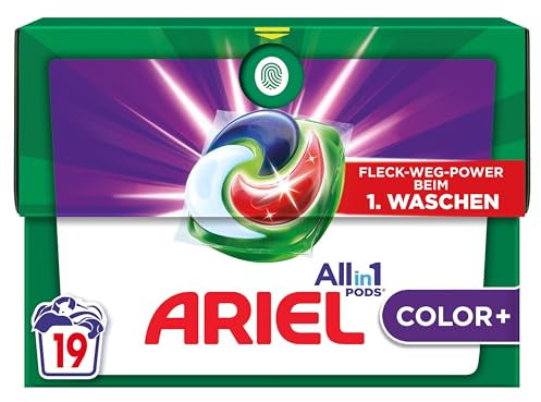 Ariel Detersivo Pods All-in-1, detersivo per bucato, 19 lavaggi, Color+, potente rimozione delle macchie in solo 1 ciclo di lavaggio