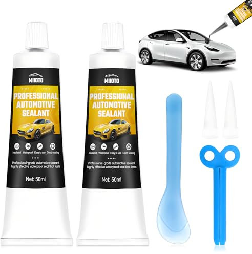 Miioto Karosseriekleber Schwarz, Scheibenkleber, Auspuff Dichtmasse, Hohe Temperaturbeständigkeit, Gummi Kleber für Windschutzscheiben, Scheinwerfer, Türdichtungen, 100ml