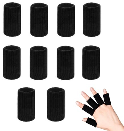 DHWEKU 10 Piezas Protector elástico para dedos, Algodón Compresión Dedos Soporte Deportivos Protectores de Dedos Pulgar para Baloncesto Voleibol Bádminton, Ayuda para Artritis