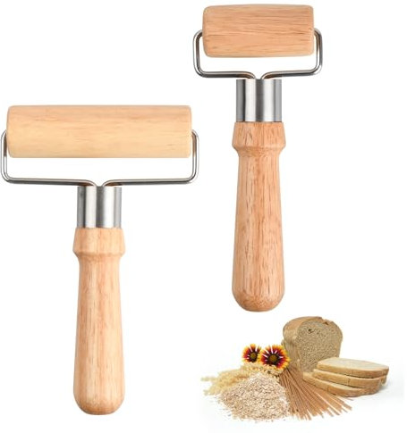 Volumoon 2 Pezzi Mattarello in Legno Piccolo e Medio, Rullo Pasticceria a Forma di T, Antiaderente per Pasta, Pizza e Pasticcini