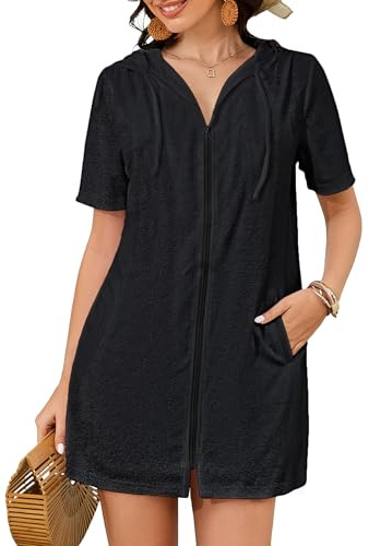 Bsubseach Terry Cloth Cover Up - Dam 2025 baddräkt coverup huva badrock strand coverups med fickor