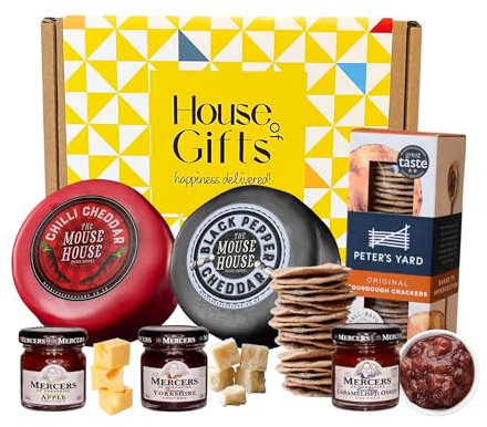 Cheese Hamper Gift Set with Unique Spicy Truckles including Chilli Cheddar and Black Pepper With Sourdough Crackers & 3 Chutney Variety Jars | Cheese Lovers Birthday's & Girls Night In