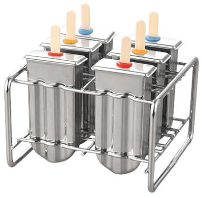 Molde de lana de hielo, molde de paletas de acero inoxidable, moldes de helados, colocado con palos 100 palos fáciles de usar sin esfuerzo para la liberación para la cocina de 6 de 6